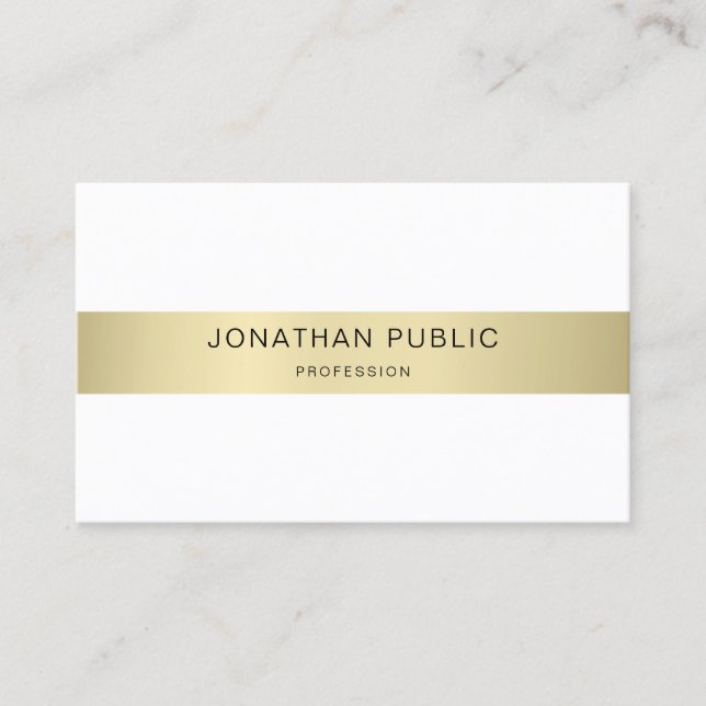 Gold White Elegant Modern Simple Template Minimal Business Card (Front)