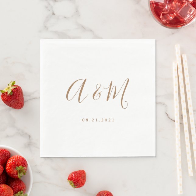 Gold White Elegant Monogram Wedding Napkin (Insitu)