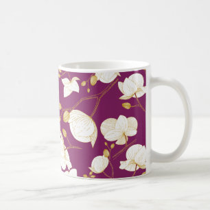 Gold & white elegant orchid floral modern coffee mug