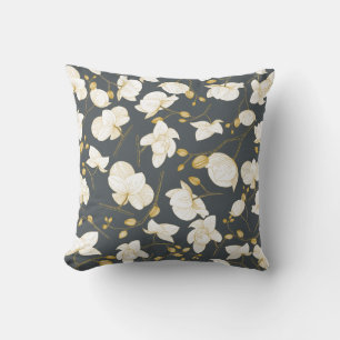 Gold & white elegant orchid floral modern cushion