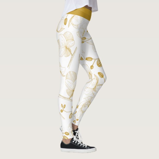 Gold & white elegant orchid floral modern leggings (Right)