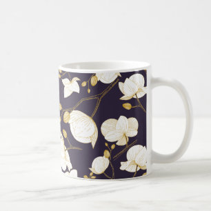 Gold & white elegant orchid floral modern purple coffee mug
