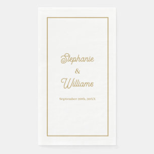 Gold White Elegant Script Name Wedding Minimal Napkin