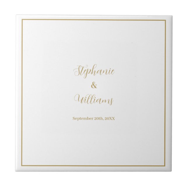Gold White Elegant Simple Name Wedding Gift Favour Ceramic Tile (Front)