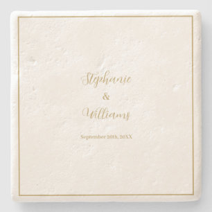 Gold White Elegant Simple Name Wedding Gift Favour Stone Coaster
