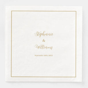 Gold White Elegant Simple Name Wedding Minimal Napkin