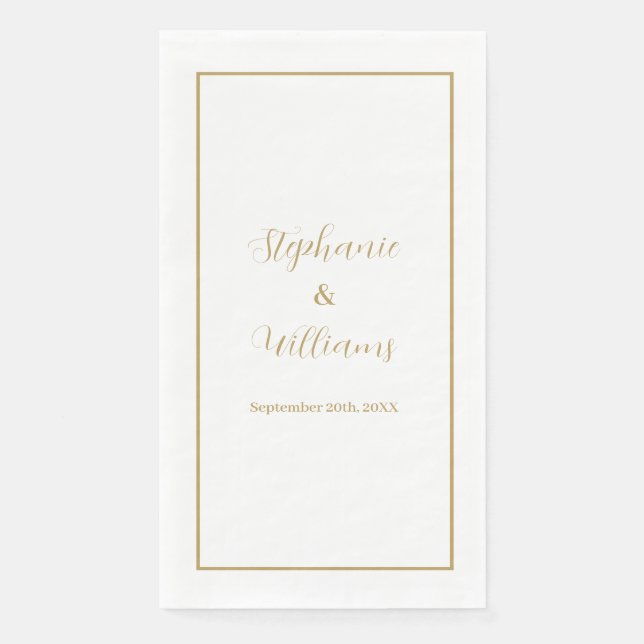Gold White Elegant Simple Name Wedding Minimal Napkin (Front)