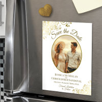 Gold & White Elegant Wedding Save Date Oval Photo