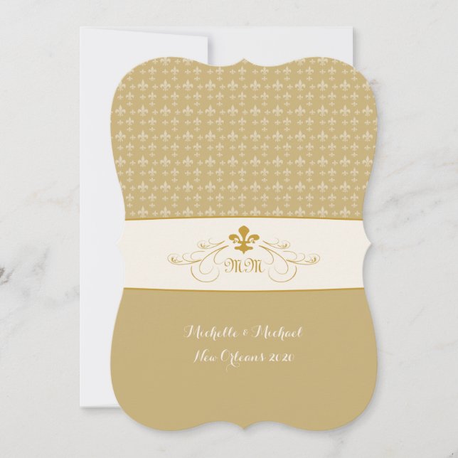 Gold White Fleur de Lis Wedding Event Invitation (Front)