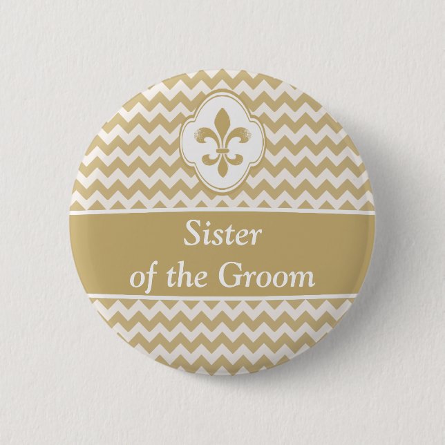 Gold White Fleur de Lis Wedding Party Buttons (Front)