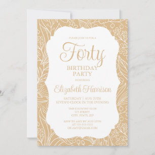 Gold White Flora Woman 40th Birthday Party Invitation