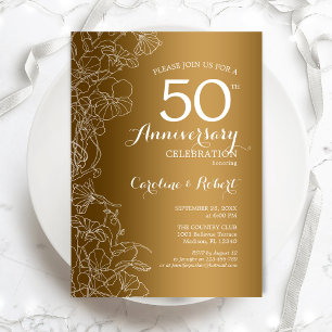 Gold White Floral 50th Anniversary Invitation