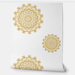 Gold White Floral Abstract Mandala Wallpaper