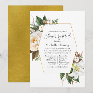 Gold & White Floral Baby or Bridal Shower by Mail Invitation