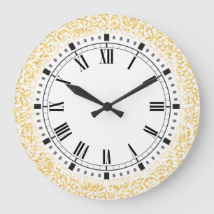 Gold White Floral Damask William Morris Inspired Large Clock
