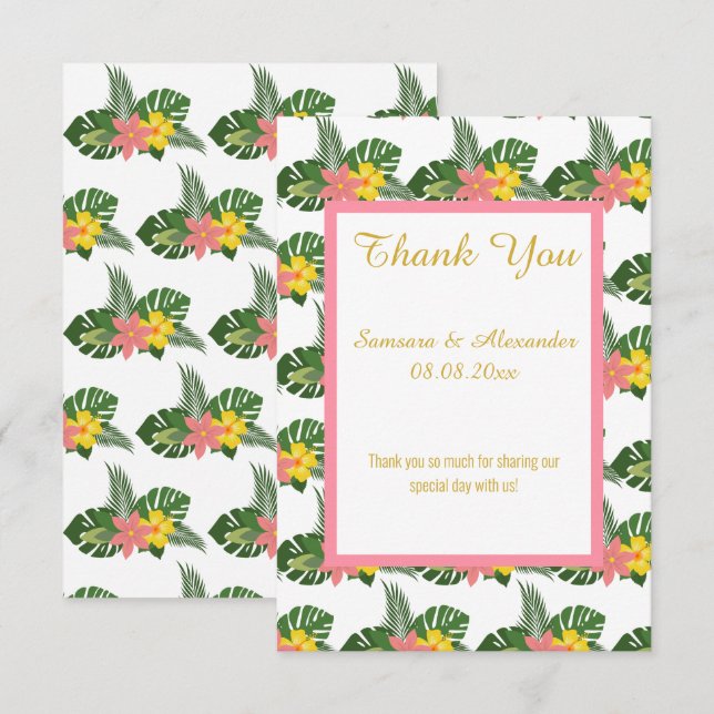 GOLD WHITE FLORAL HAWAIIAN Thank you card (Front/Back)