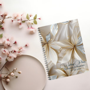Gold & White Floral Satin Wedding Plans Notebook