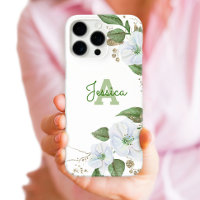 Gold White Floral Watercolor Monogram Script Chic