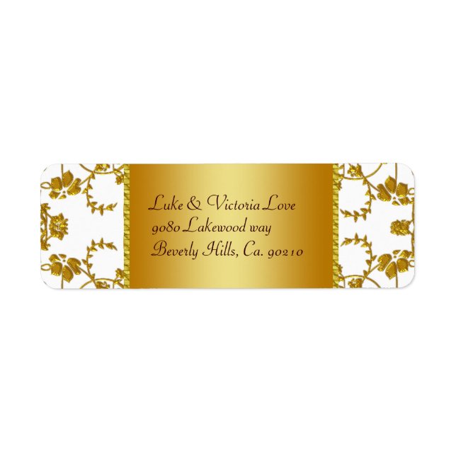 Gold & White Floral Wedding Monogram Return Address Label (Front)