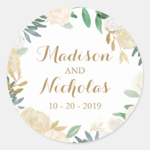 Gold White Flower Wedding Envelope Seal Stickers