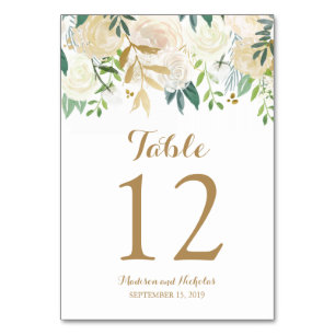 Gold White Flower Wedding Table Number Cards
