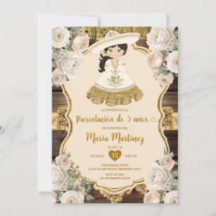Gold White Flowers Presentación De Tres Años Invitation