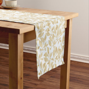 Gold White foliage pattern Short Table Runner