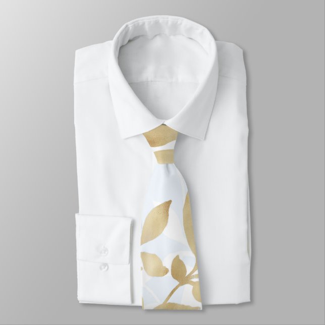 Gold White foliage pattern Tie (Tied)