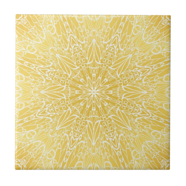 Gold white geometric star wheel sunshine design ceramic tile (Front)