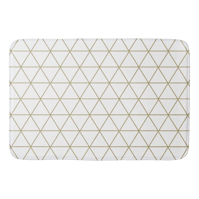 Gold White Geometric Triangles Boho Glam Minimal  Bath Mat (Front)