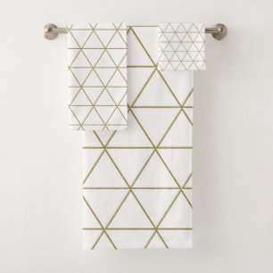 Gold White Geometric Triangles Boho Glam Minimal  Bath Towel Set