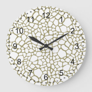 Gold White Giraffe Print Large Clock