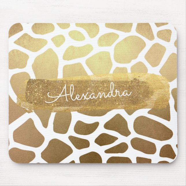 Gold & White Giraffe Print with Gold Glitter Mouse Pad (Front)