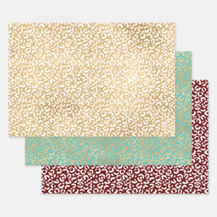 Gold White Glam Christmas Leopard Print Wrapping Paper Sheet