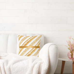 Gold White Glitter Boho Popular Stripes Collection Cushion