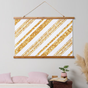 Gold White Glitter Boho Popular Stripes Collection Hanging Tapestry