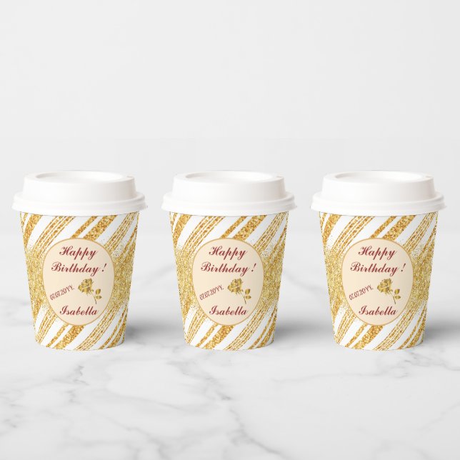 Gold White Glitter Boho Popular Stripes Collection Paper Cups (Multi)