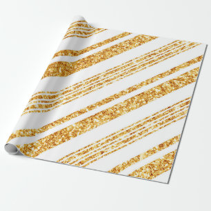 Gold White Glitter Boho Popular Stripes Collection Wrapping Paper
