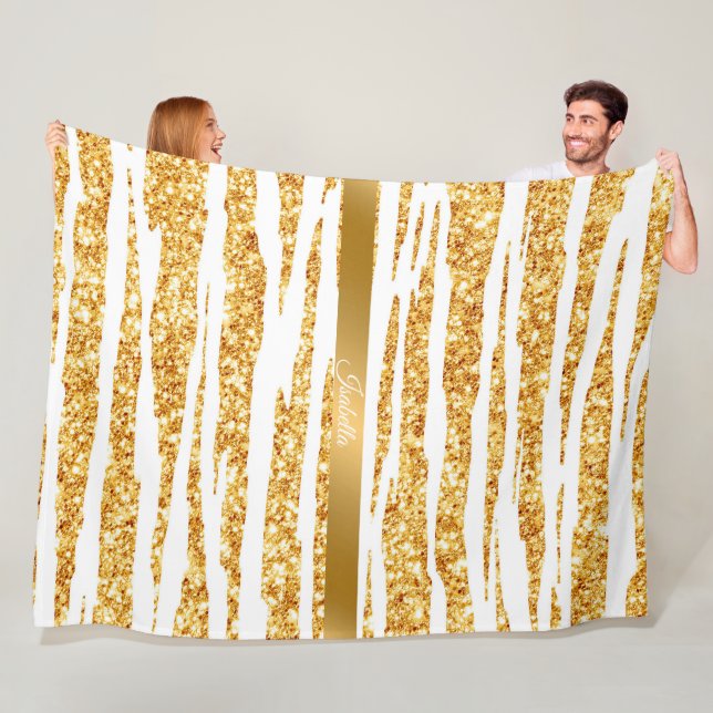 Gold White Glitter Boho Popular Tiger Collection Fleece Blanket (In Situ)