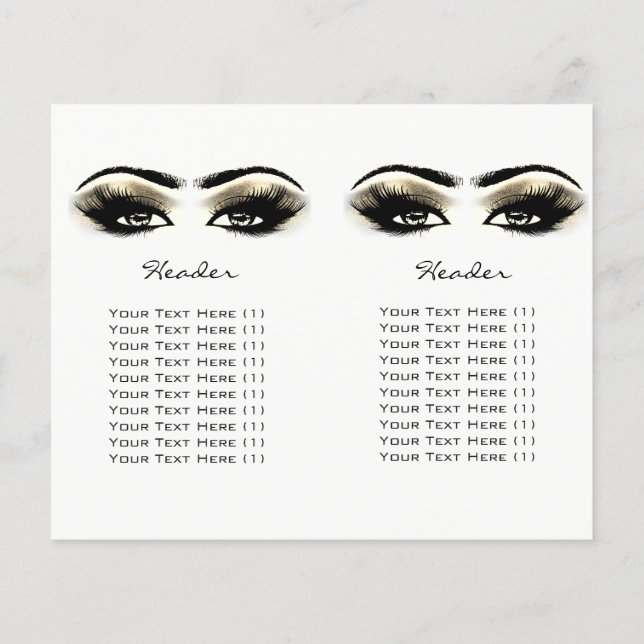 Gold White Glitter Makeup Eyes Lash Prices Leaflet Flyer (Back)