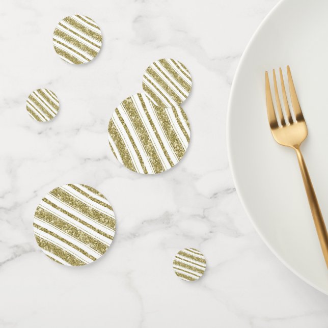 Gold White Glitter Stripes Chic Birthday Party Confetti (Group)