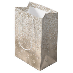 Gold White Glitz Glitter Diamonds Medium Gift Bag