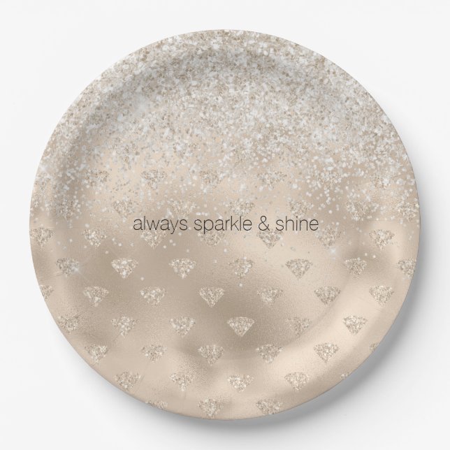 Gold White Glitz Glitter Diamonds Paper Plate (Front)