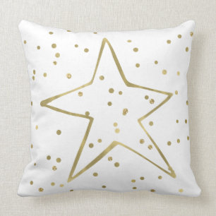 Gold White Glitzy Confetti Star Cushion