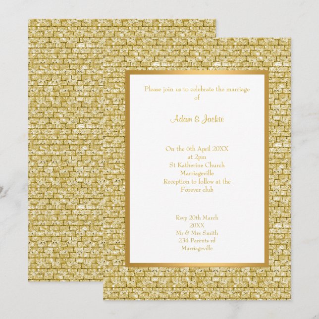 GOLD WHITE GOLD BRICK PATTERN WEDDING INVITATION (Front/Back)