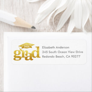 Gold White Graduation Bold Modern Type Cap Address Return Address Label
