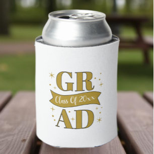 Gold & White Graduation Party Can Cooler