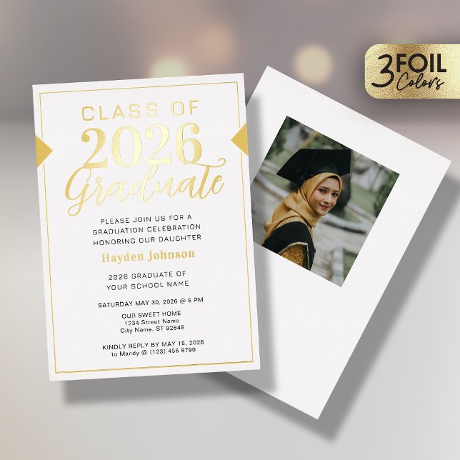 Gold & White Graduation Party Foil Invitation (Creator Uploaded)