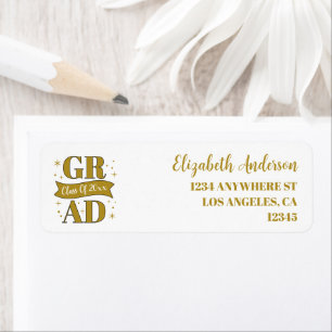 Gold & White Graduation Party Return Address Label