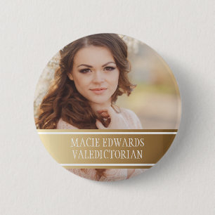 Gold White Graduation Photo Valedictorian 6 Cm Round Badge